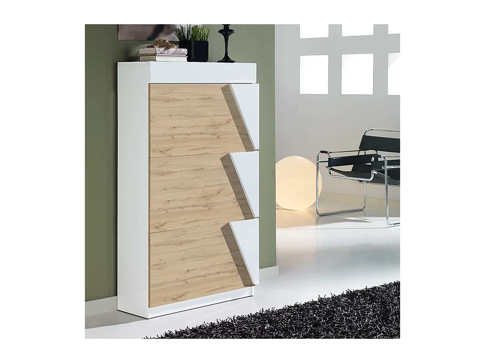 Garderobenschuhschrank in Weiß und Wildeiche Optik modern