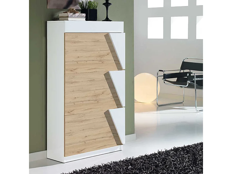 Garderobenschuhschrank in Weiß und Wildeiche Optik modern