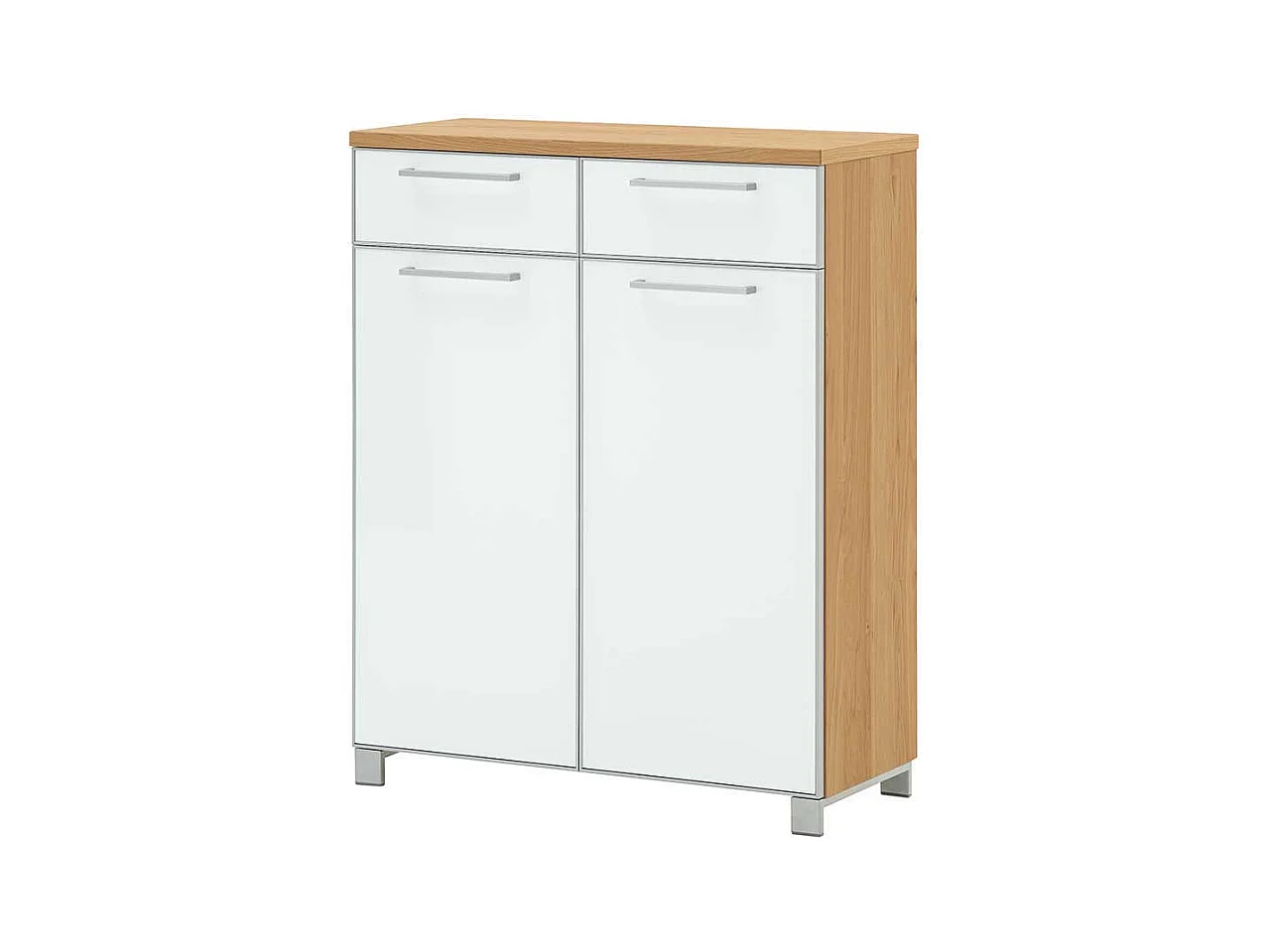 Design Schuhschrank in Weiß Glas beschichtet Eiche Bianco furniert