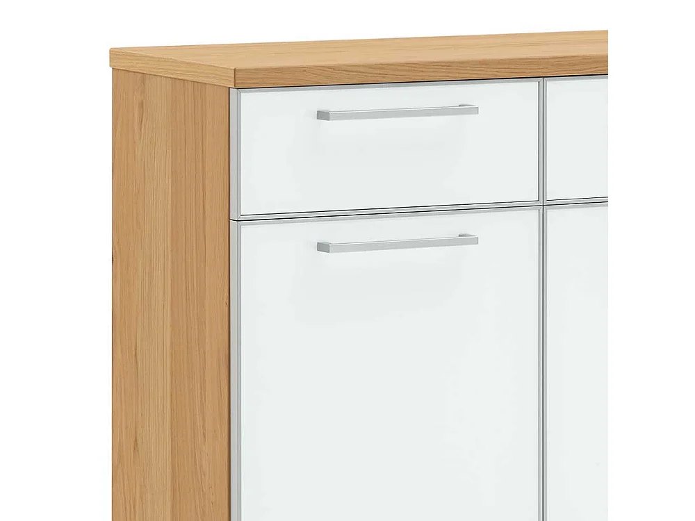 Design Schuhschrank in Weiß Glas beschichtet Eiche Bianco furniert