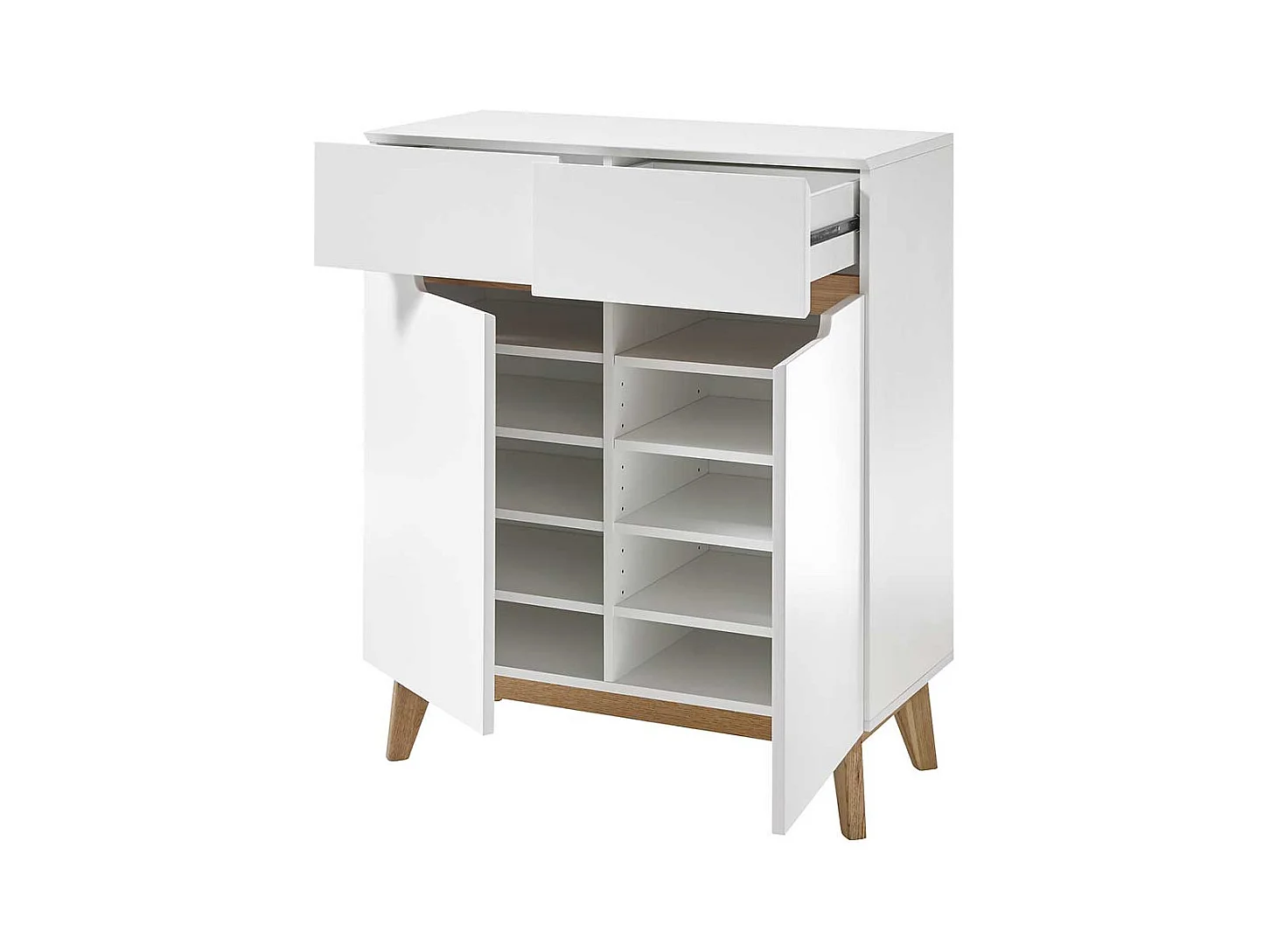 Schuhschrank in Weiß und Asteiche 85 cm breit