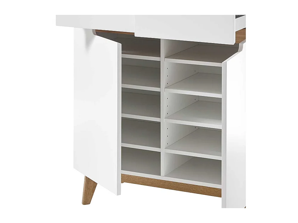 Schuhschrank in Weiß und Asteiche 85 cm breit