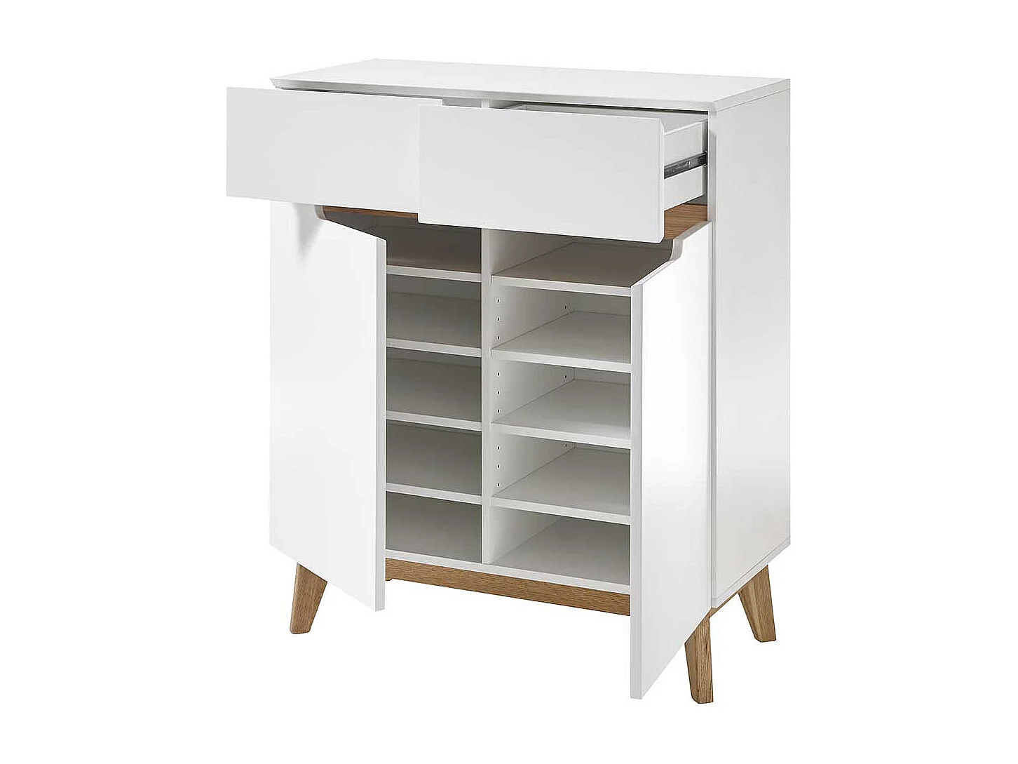 Schuhschrank in Weiß und Asteiche 85 cm breit