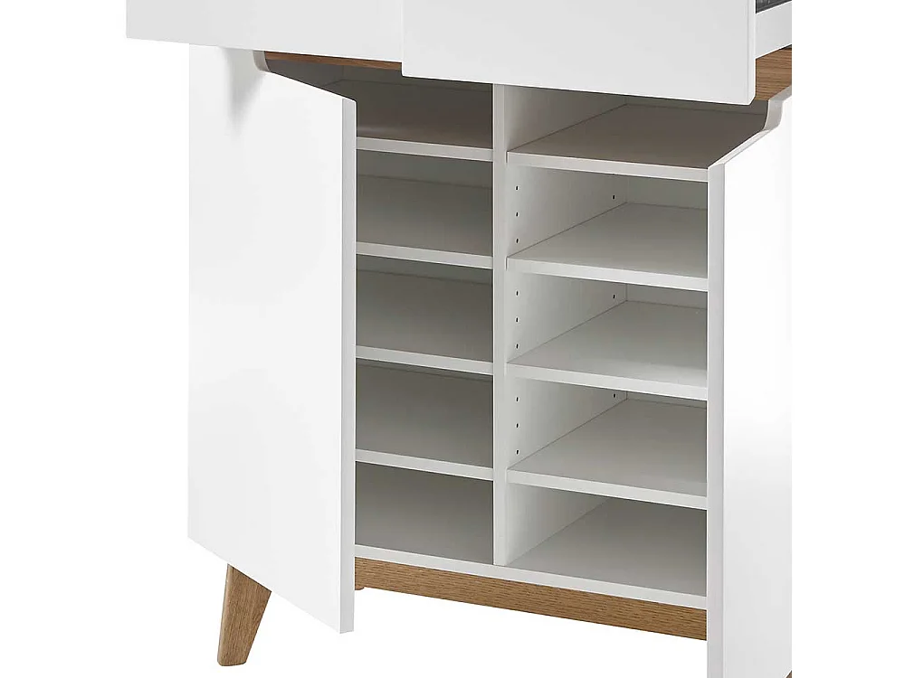 Schuhschrank in Weiß und Asteiche 85 cm breit