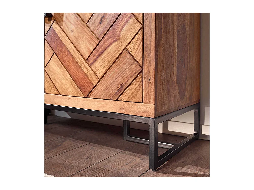 Massivholz Schuhschrank aus Sheesham und Metall Drehtüren