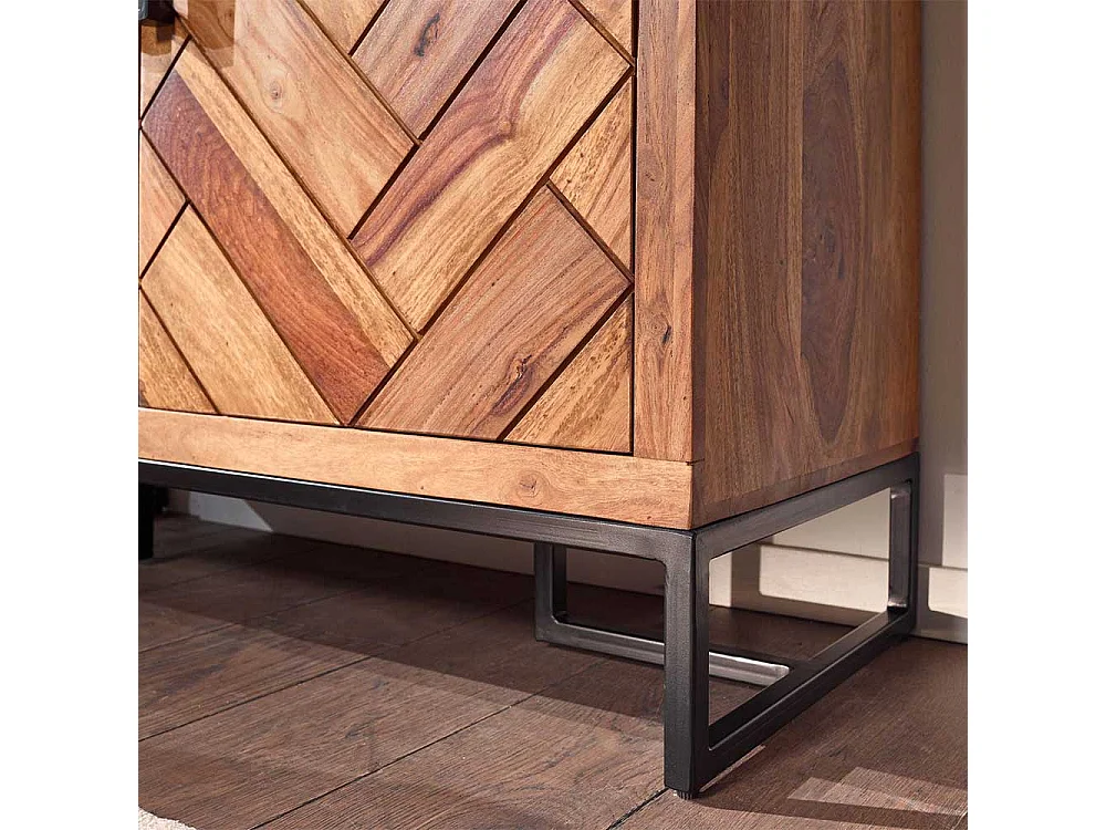 Massivholz Schuhschrank aus Sheesham und Metall Drehtüren