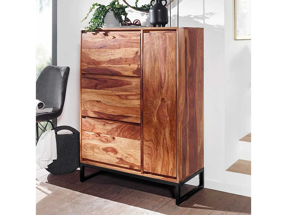Schuh Schrank aus Sheesham Massivholz Metallbügelgestell