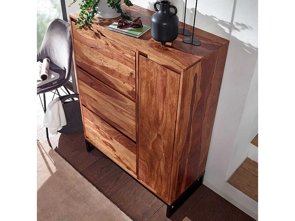 Schuh Schrank aus Sheesham Massivholz Metallbügelgestell