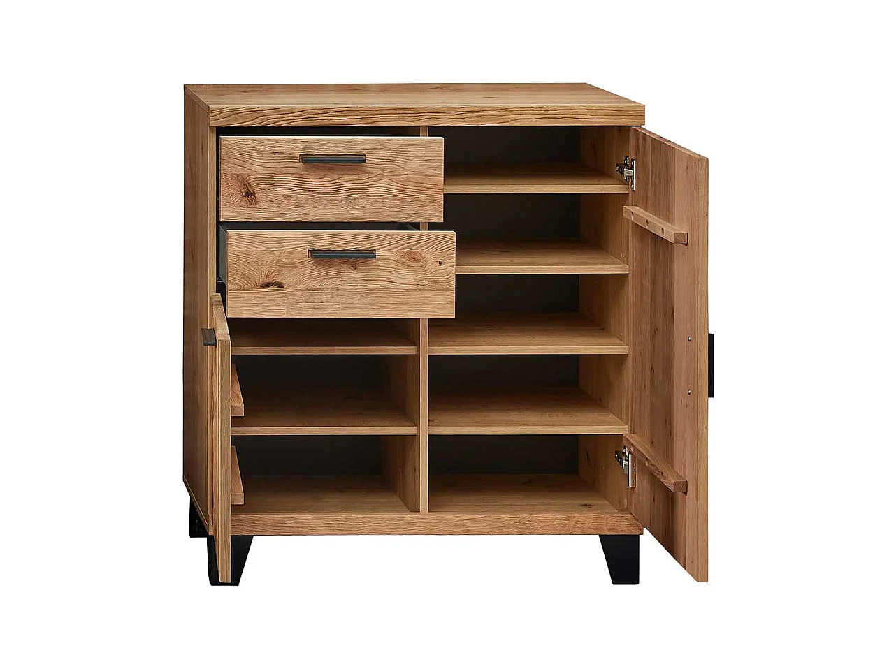 Schuhschrank aus Wildeiche teilmassiv Türen und Schubladen