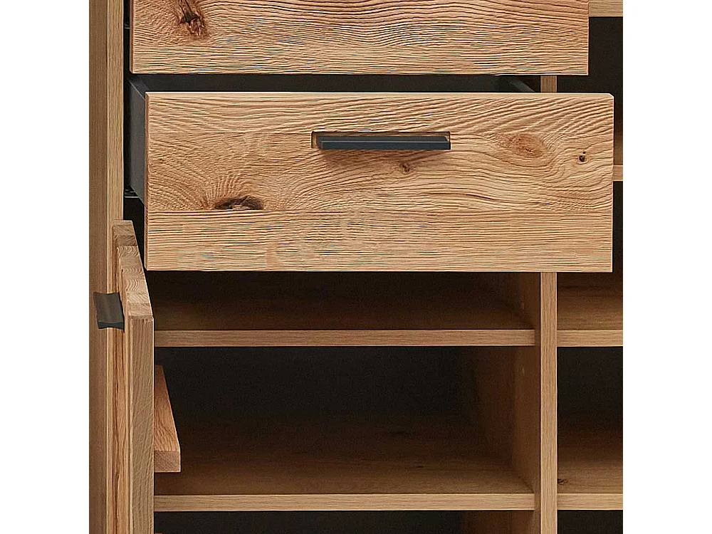 Schuhschrank aus Wildeiche teilmassiv Türen und Schubladen