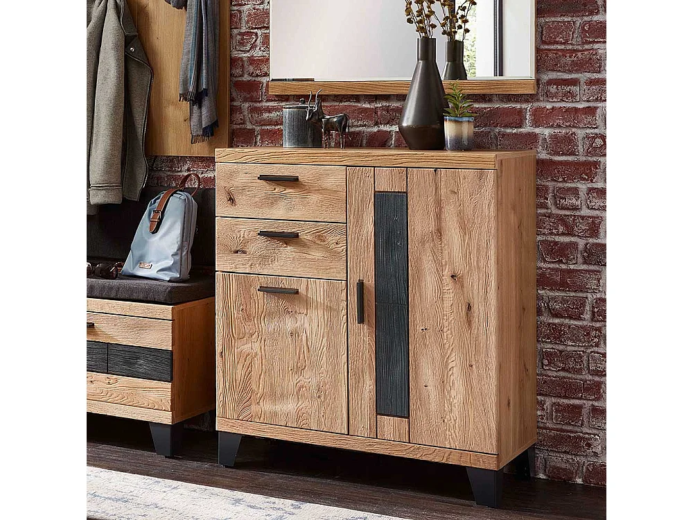Schuhschrank aus Wildeiche teilmassiv Türen und Schubladen