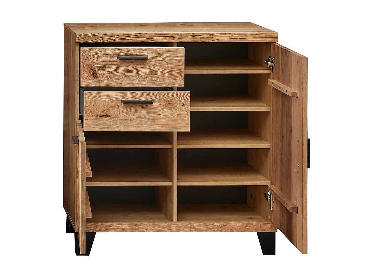 Schuhschrank aus Wildeiche teilmassiv Türen und Schubladen