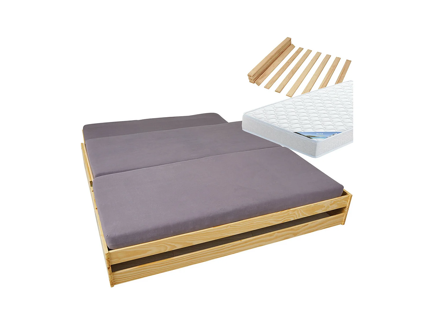 JESSICA - Pack Lit Multifonctions 90x200 + 2 Matelas Ibiza