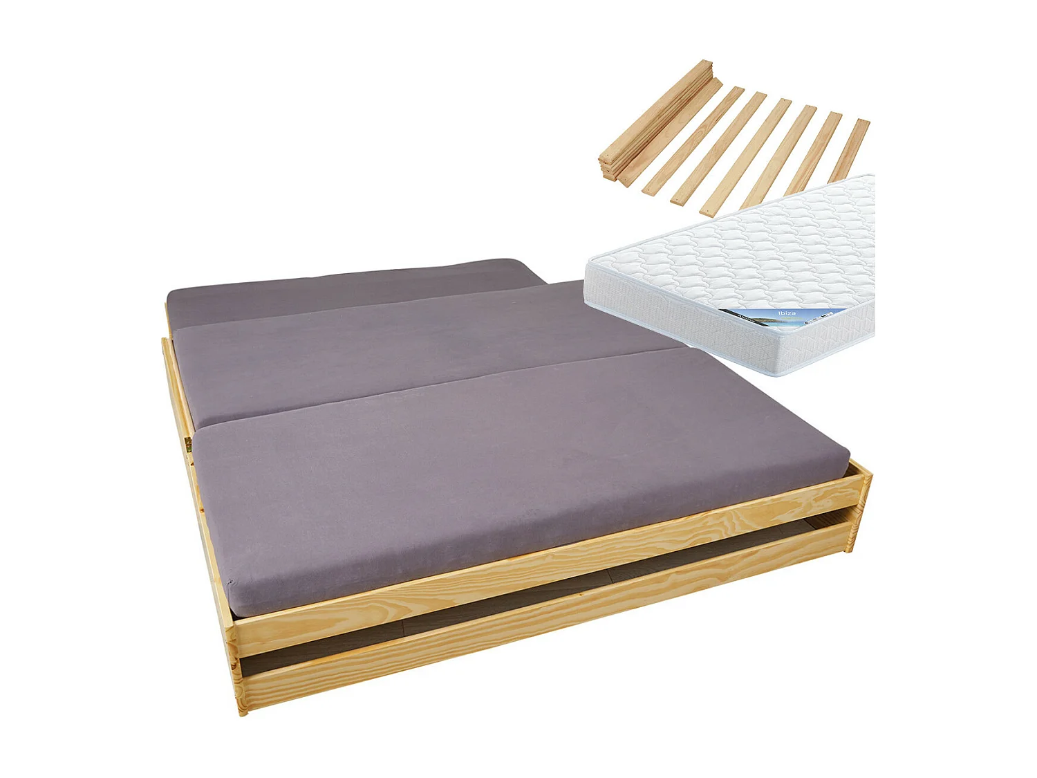 JESSICA - Pack Lit Multifonctions 90x200 + 2 Matelas Ibiza