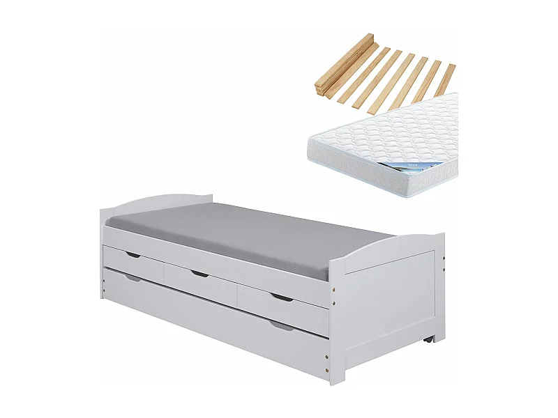 SYDNEY - Pack Lit à Tiroirs 90x190 + 1 Matelas Ibiza