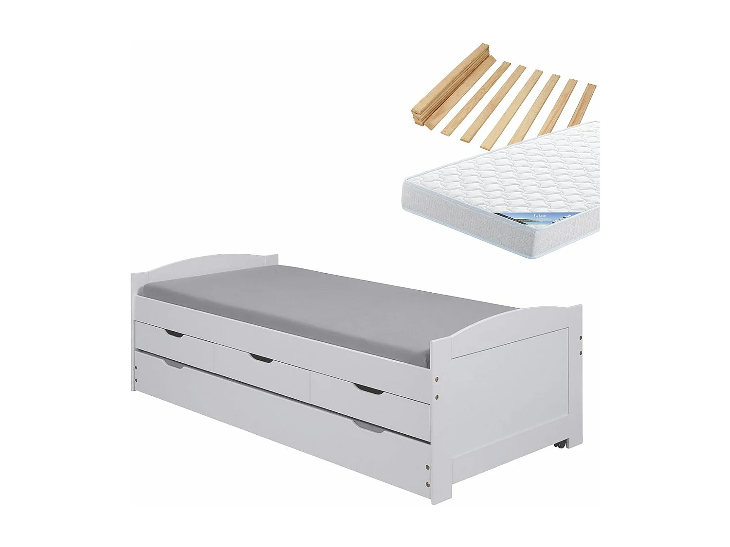 SYDNEY - Pack Lit à Tiroirs 90x190 + 1 Matelas Ibiza