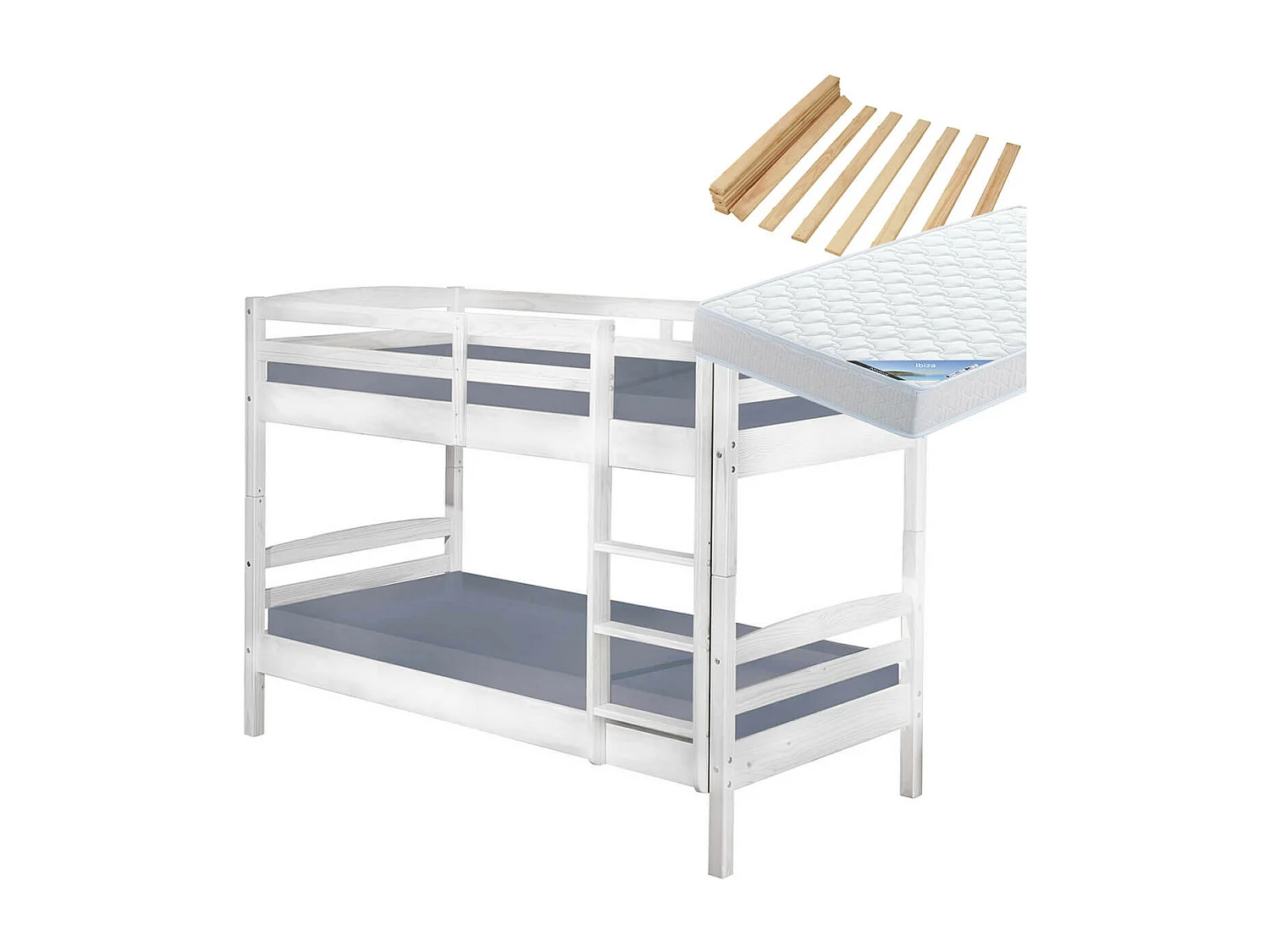 ALASKA - Pack Lits Superposés 90x190 Blancs + 2 Matelas Ibiza