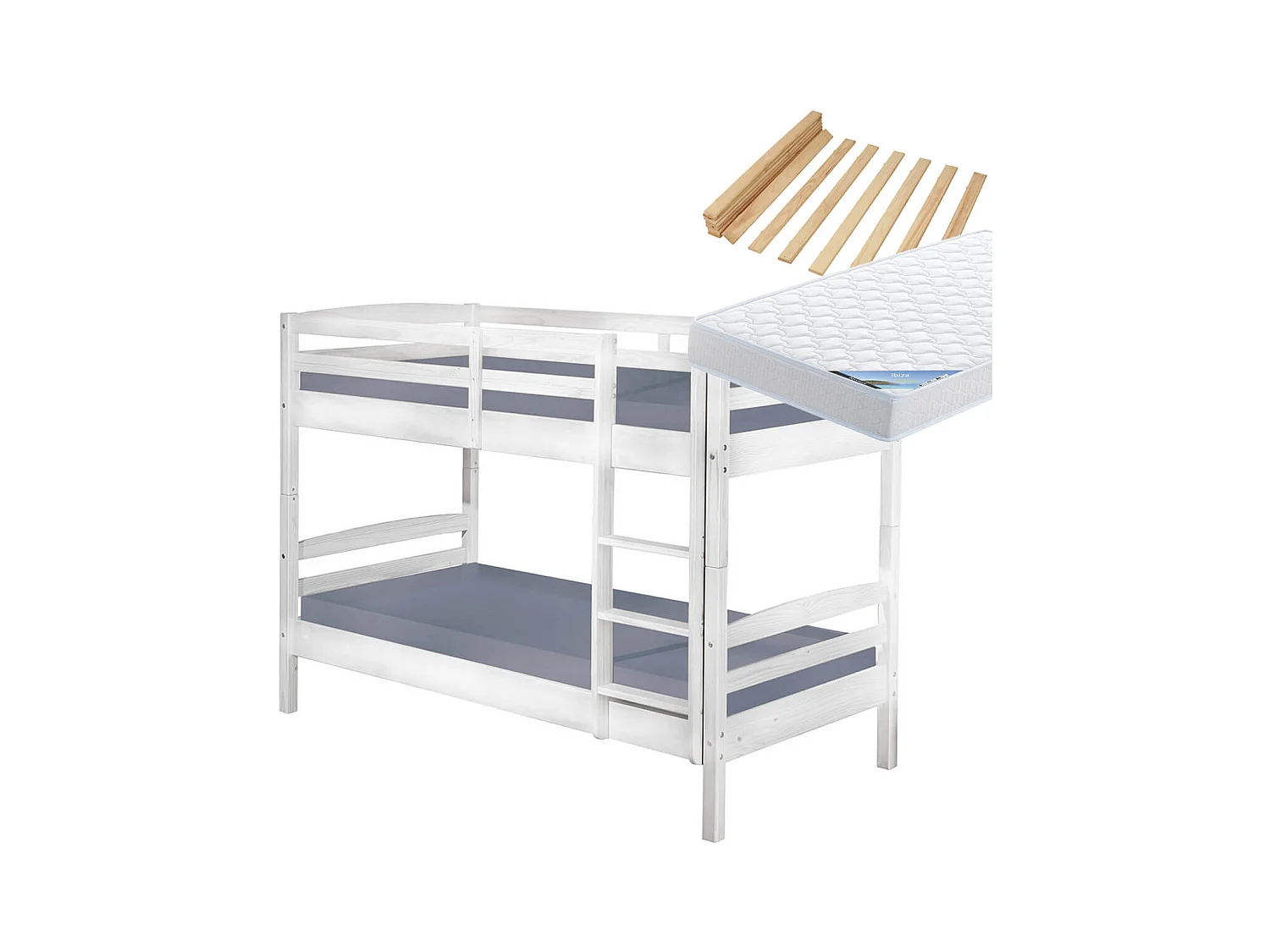 ALASKA - Pack Lits Superposés 90x200 Blancs + 2 Matelas Ibiza