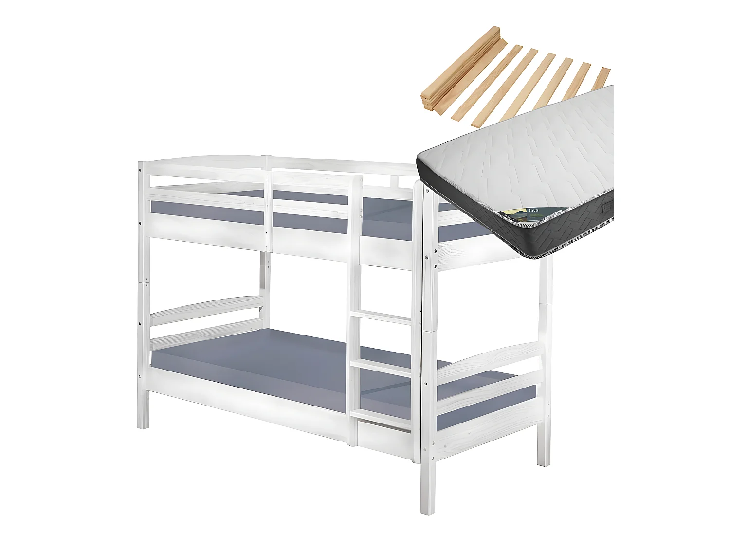 ALASKA - Pack Lits Superposés 90x190 Blancs + 2 Matelas Java