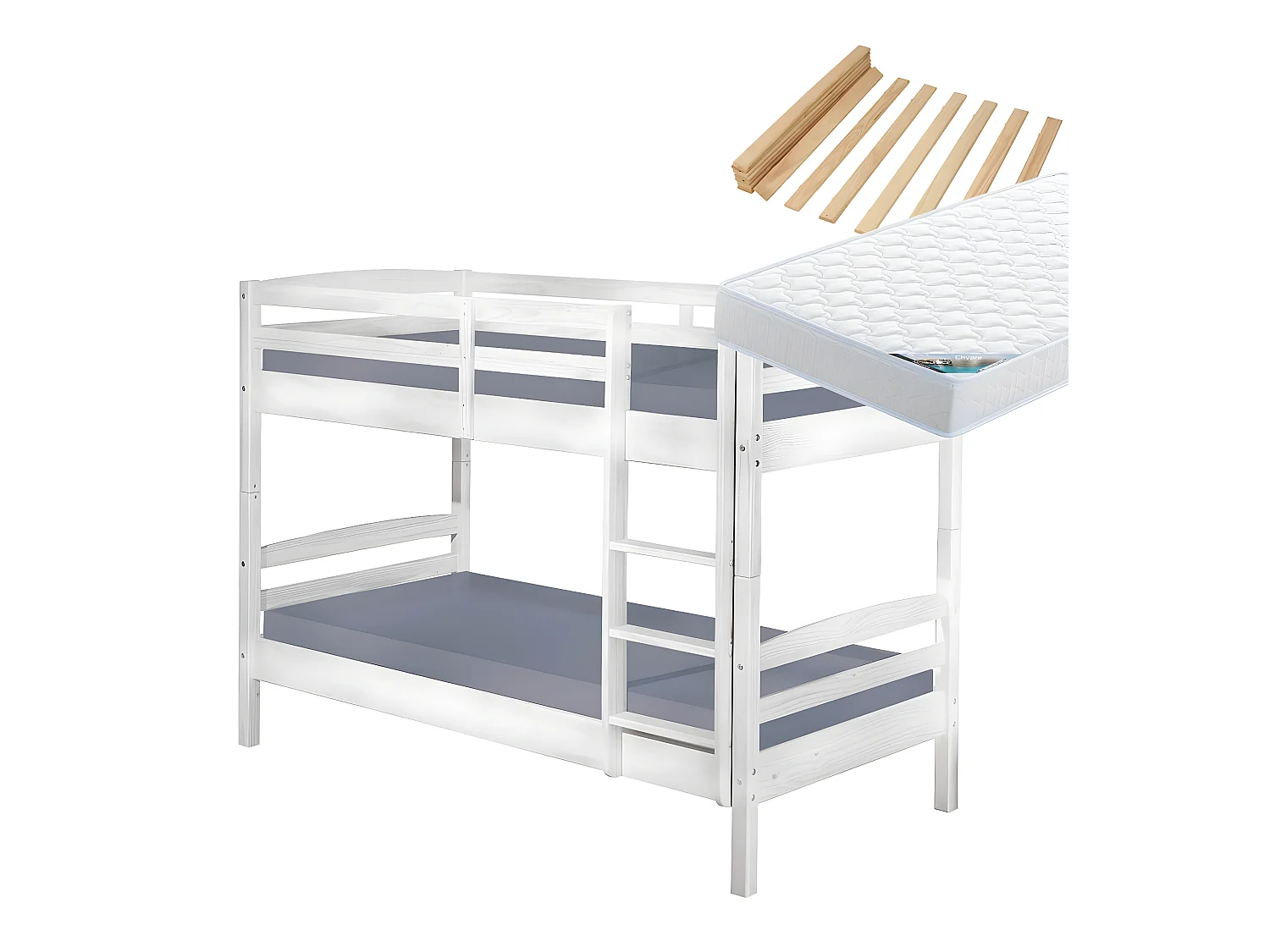 ALASKA - Pack Lits Superposés 90x190 Blancs + 2 Matelas Chypre