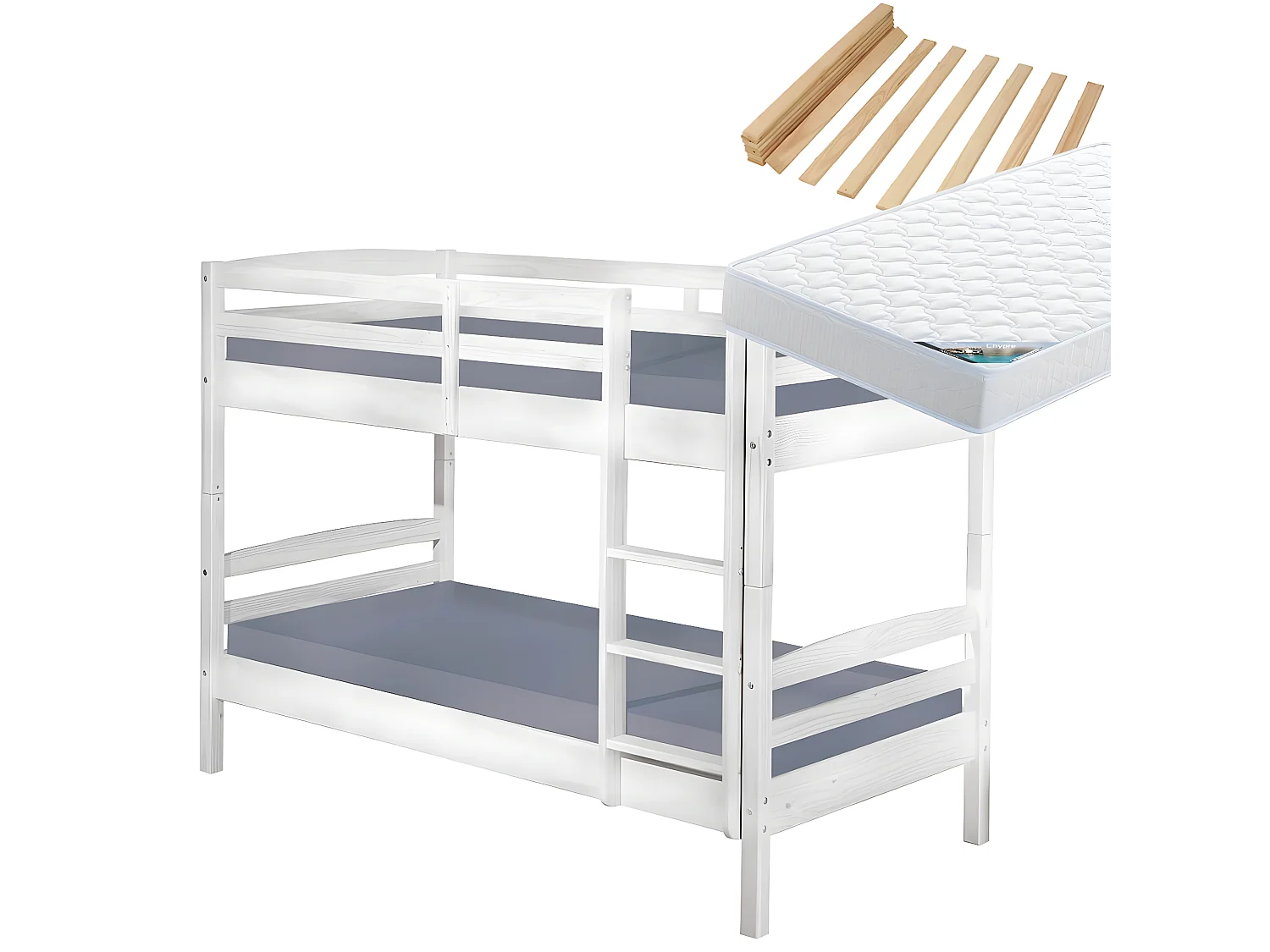 ALASKA - Pack Lits Superposés 90x190 Blancs + 2 Matelas Chypre