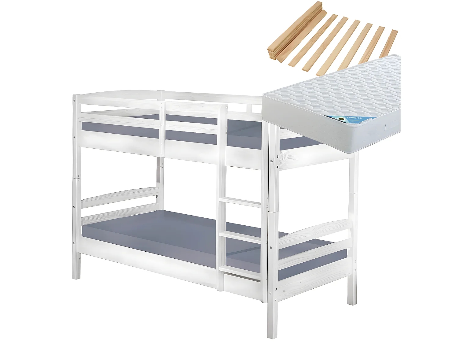 ALASKA - Pack Lits Superposés 90x190 Blancs + 2 Matelas Maldives