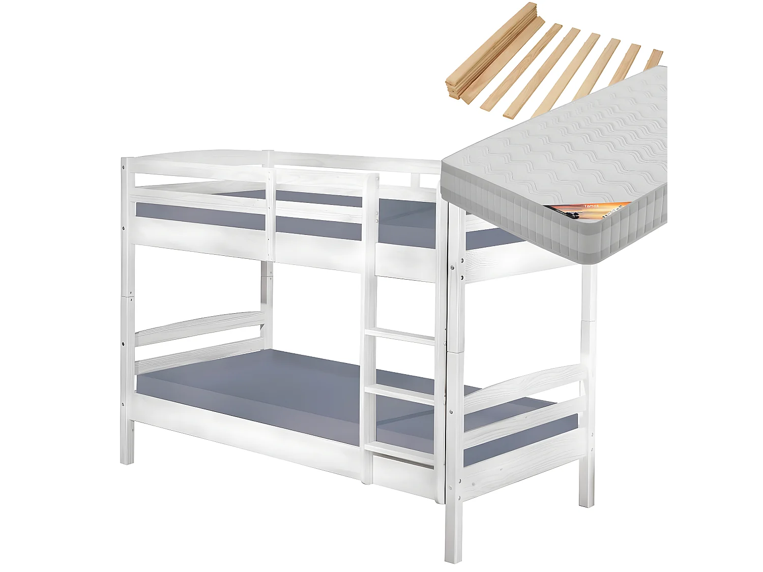 ALASKA - Pack Lits Superposés 90x190 Blancs + 2 Matelas Tahiti