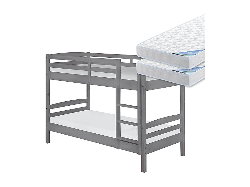 STRADI - Pack Lits Superposés 90x200cm + 2 Matelas Ibiza