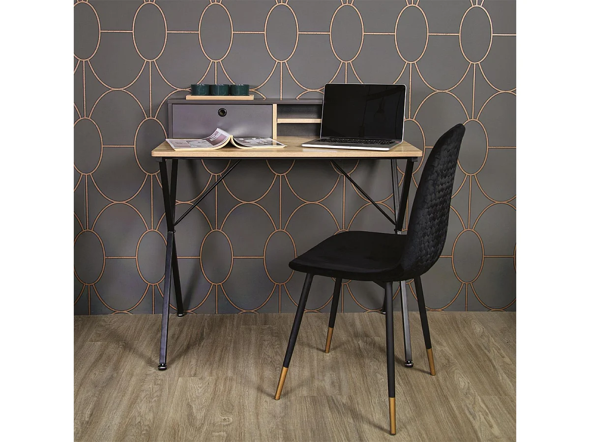 CAHILL - Bureau Multi-Rangement Effet Bois et Noir