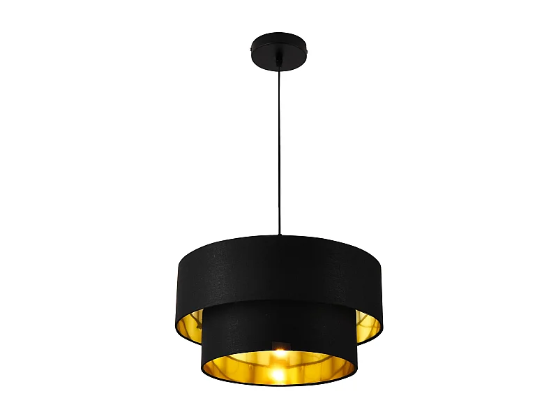 Lámpara colgante moderna 60w metal y textil diámetro 40cm negro oro 03_0005264