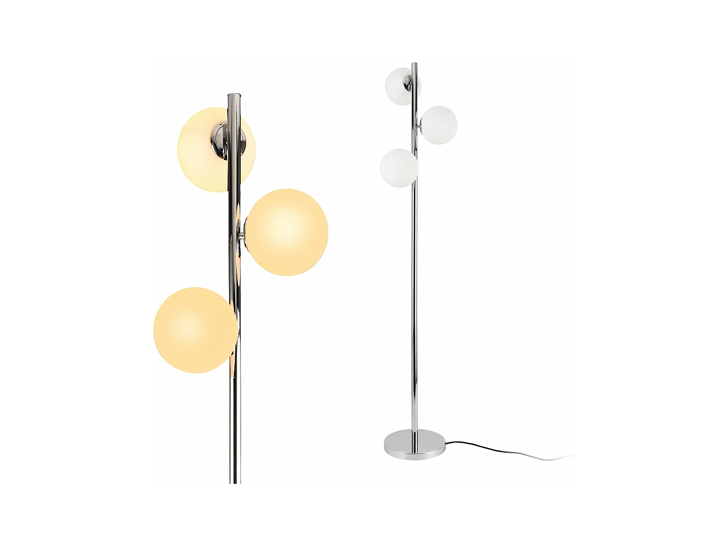 Lámpara de pie Lámpara de pie Lámpara de pie Metal y Cristal 3 x E14 154 cm Cromo y Blanco 03_0002438