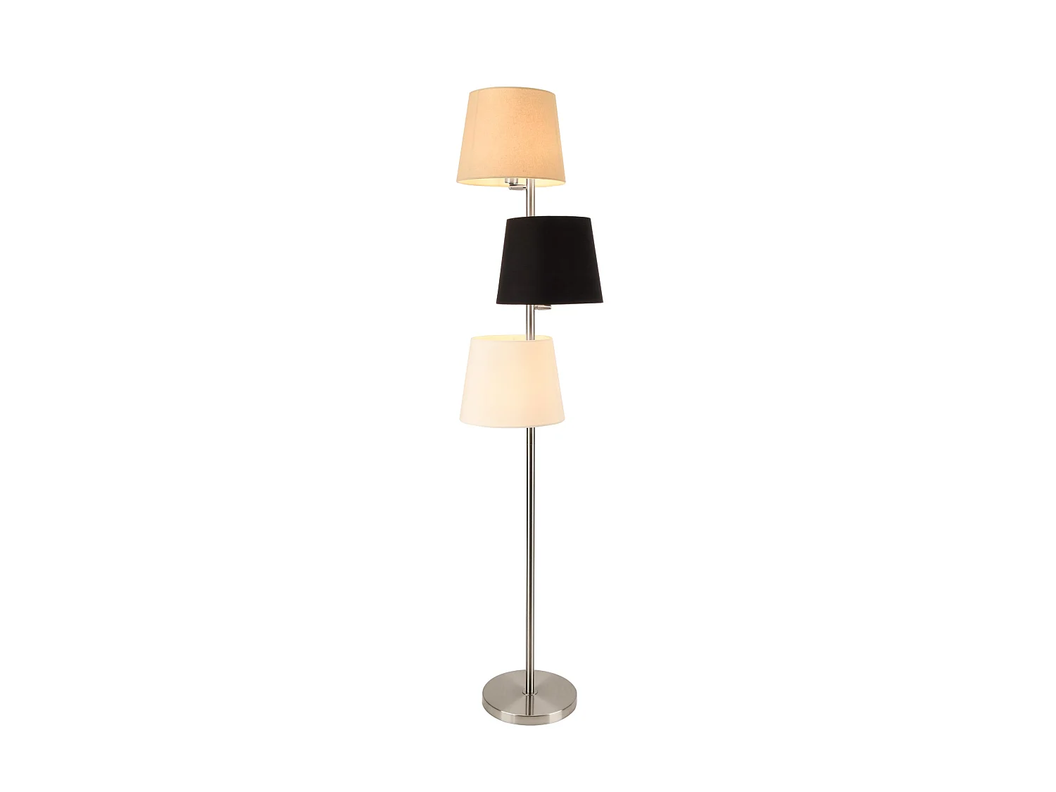 Lampadaire lampe sur pied avec 3 douilles métal et tissu 3 x e14 hauteur 149 cm abat-jour 26 cm argenté crème noir blanc 03_0002453