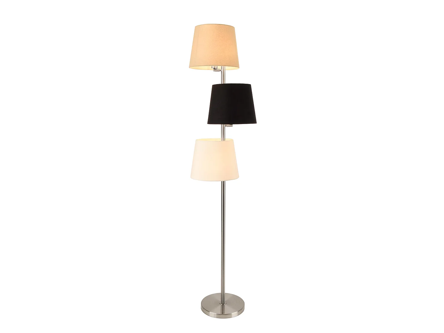 Lampadaire lampe sur pied avec 3 douilles métal et tissu 3 x e14 hauteur 149 cm abat-jour 26 cm argenté crème noir blanc 03_0002453