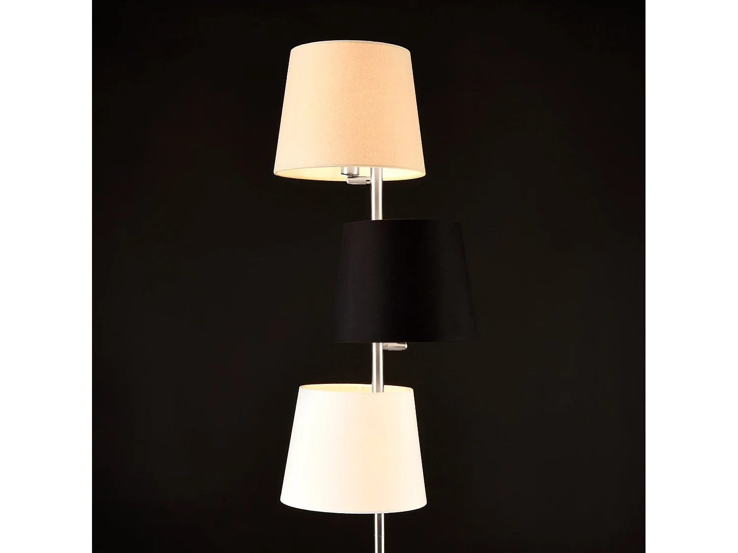 Lampadaire lampe sur pied avec 3 douilles métal et tissu 3 x e14 hauteur 149 cm abat-jour 26 cm argenté crème noir blanc 03_0002453