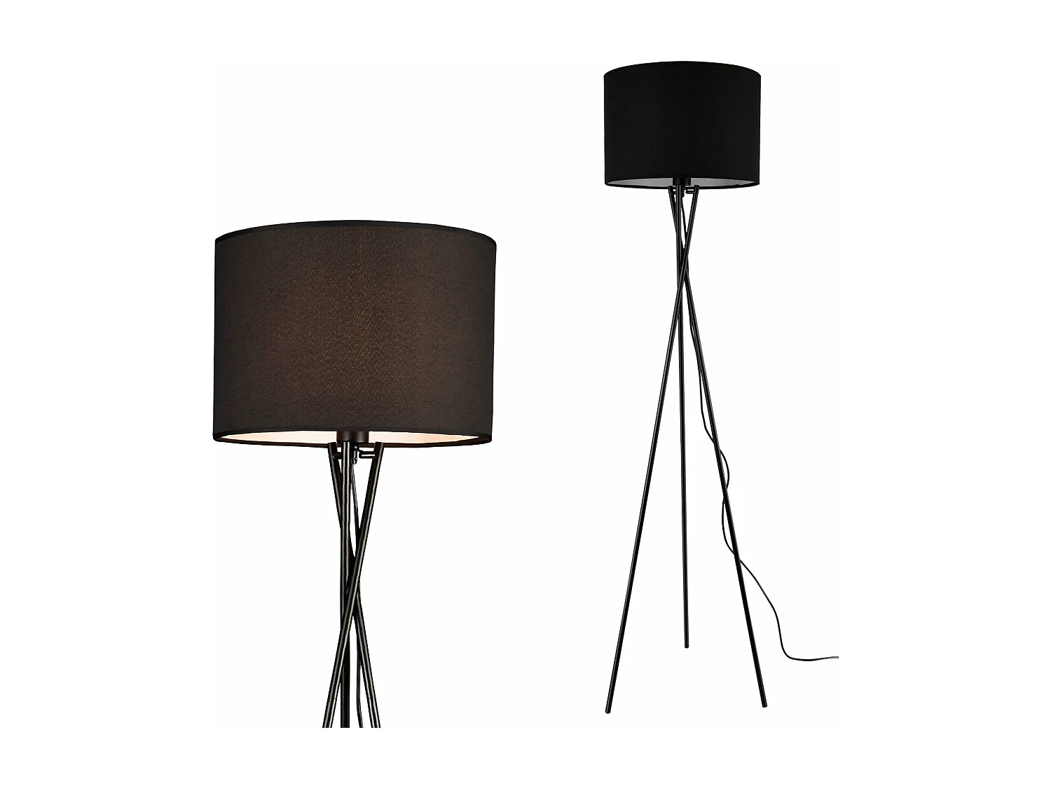 Candeeiro de pé com tripé moderno candeeiro de pé com design e27 tecido metálico altura 154 cm preto 03_0005255