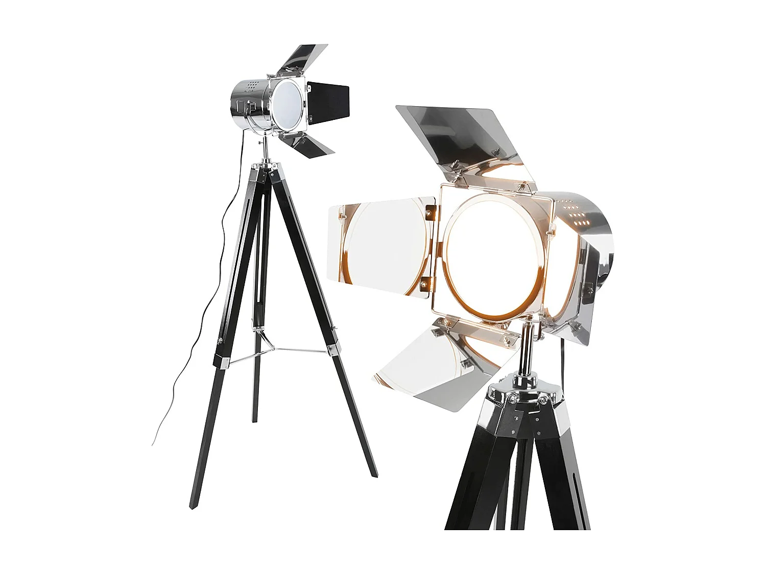 Lampadaire trépied type projecteur de cinéma hauteur réglable bois et métal classe énergétique led rétro lampe sur pied pour salon noir mat 01_0000400