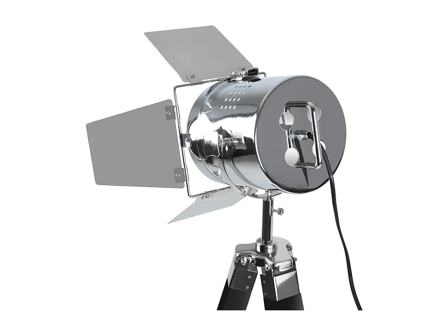 Lampadaire trépied type projecteur de cinéma hauteur réglable bois et métal classe énergétique led rétro lampe sur pied pour salon noir mat 01_0000400