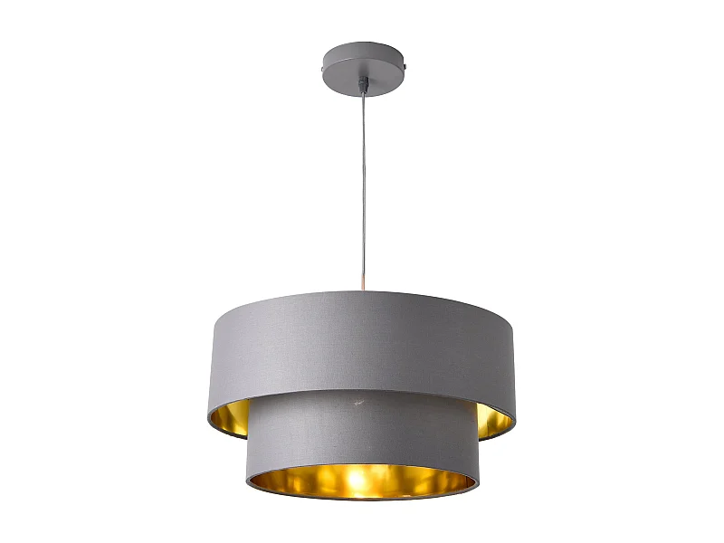 Lampada a sospensione di design 60 watt in metallo e tessuto diametro 40 cm grigio dorato 03_0005263