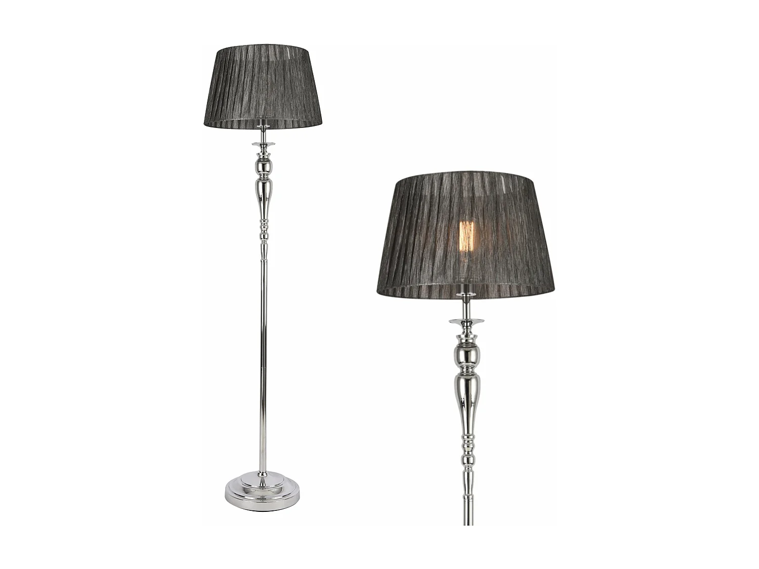 Lámpara de pie de metal y tela cromada y gris 03_0002456