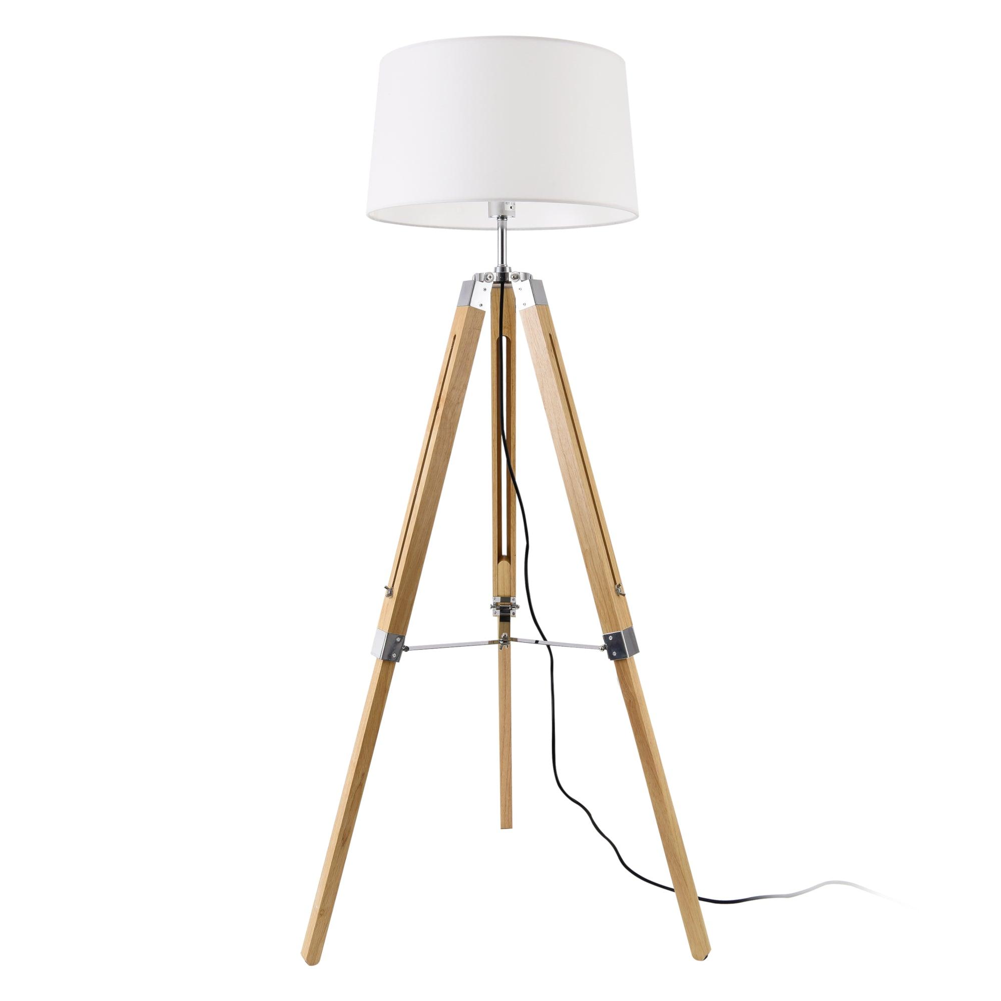 Lampadaire Design Lampe À Pied Trépied Avec Pieds En Bois Et Métal Abat-jour  En Tissu E27 Hauteur 145 Cm Bois Foncé Noir Blanc [lux.pro]