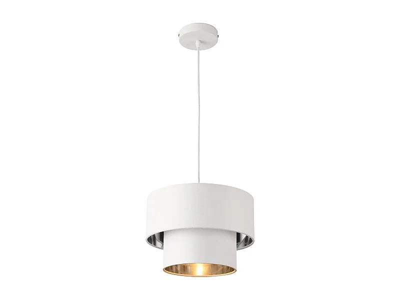 Lampada a sospensione moderna attacco 60 watt sospensione in metallo e tessuto diametro 30 cm bianco argento 03_0005259
