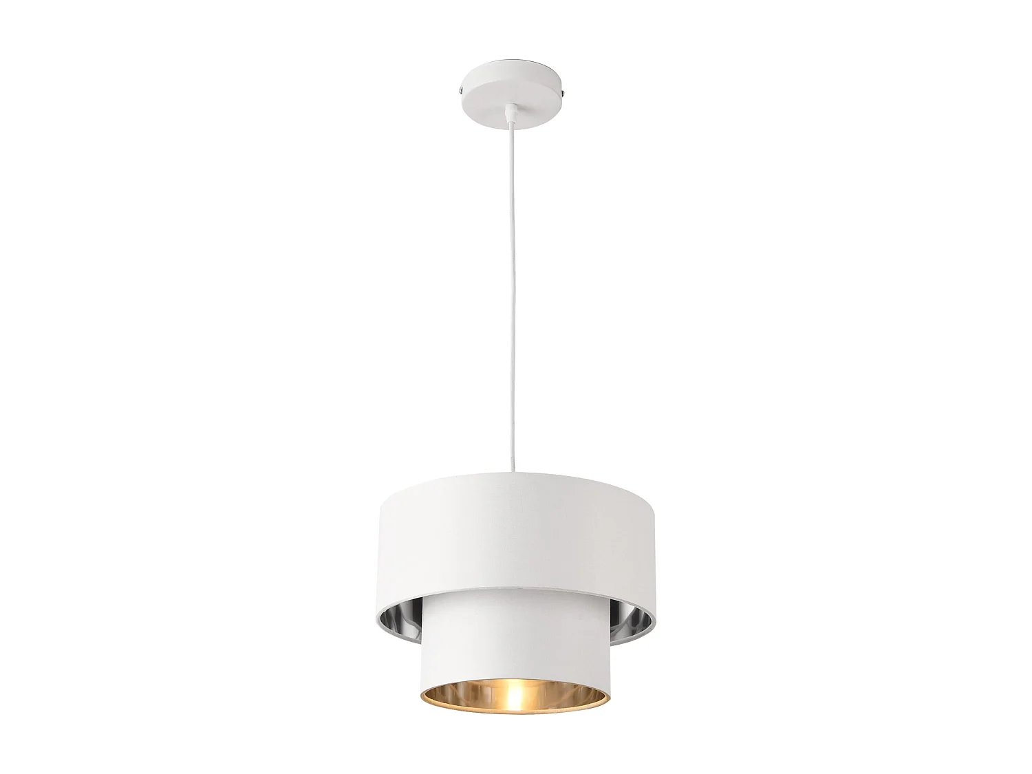 Lampada a sospensione moderna attacco 60 watt sospensione in metallo e tessuto diametro 30 cm bianco argento 03_0005259
