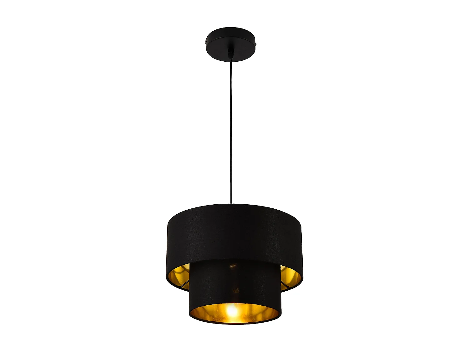 Lampada a sospensione moderna design sospensione attacco e27 60 w in metallo e tessuto diametro 30 cm oro nero 03_0005261