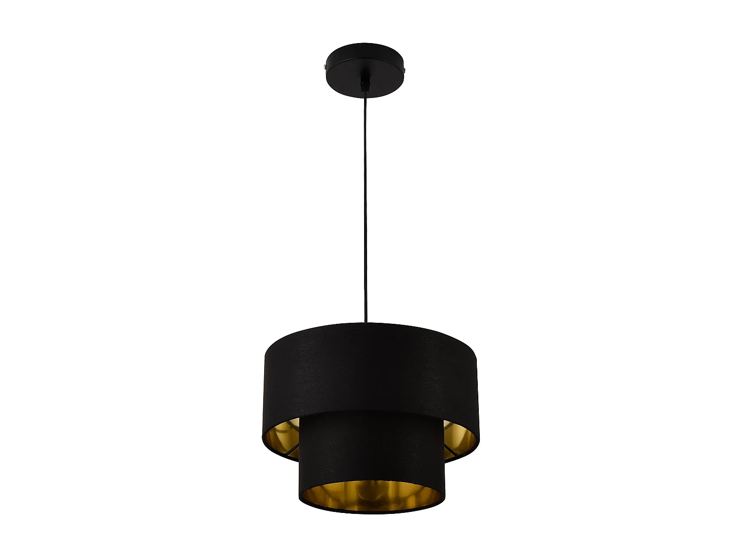 Lampada a sospensione moderna design sospensione attacco e27 60 w in metallo e tessuto diametro 30 cm oro nero 03_0005261