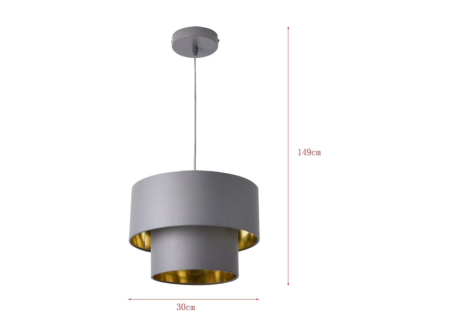 Lampada a sospensione moderna sospensione in metallo e tessuto diametro 30 cm grigio dorato 03_0005260