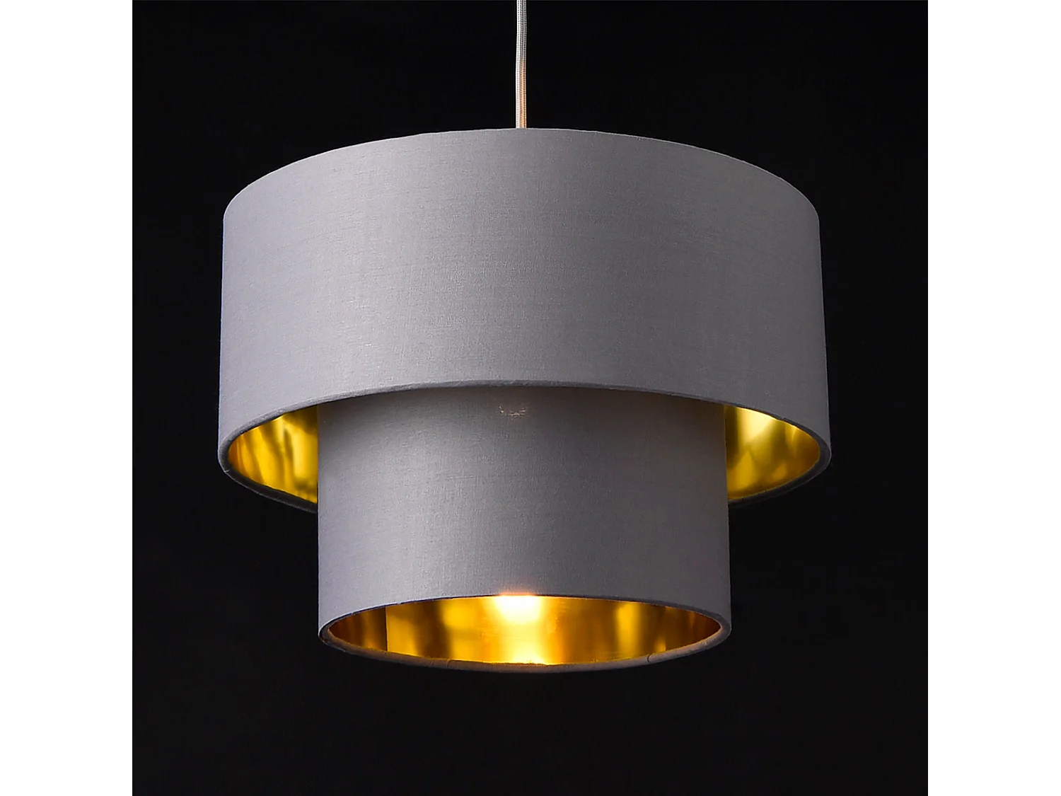 Lampada a sospensione moderna sospensione in metallo e tessuto diametro 30 cm grigio dorato 03_0005260