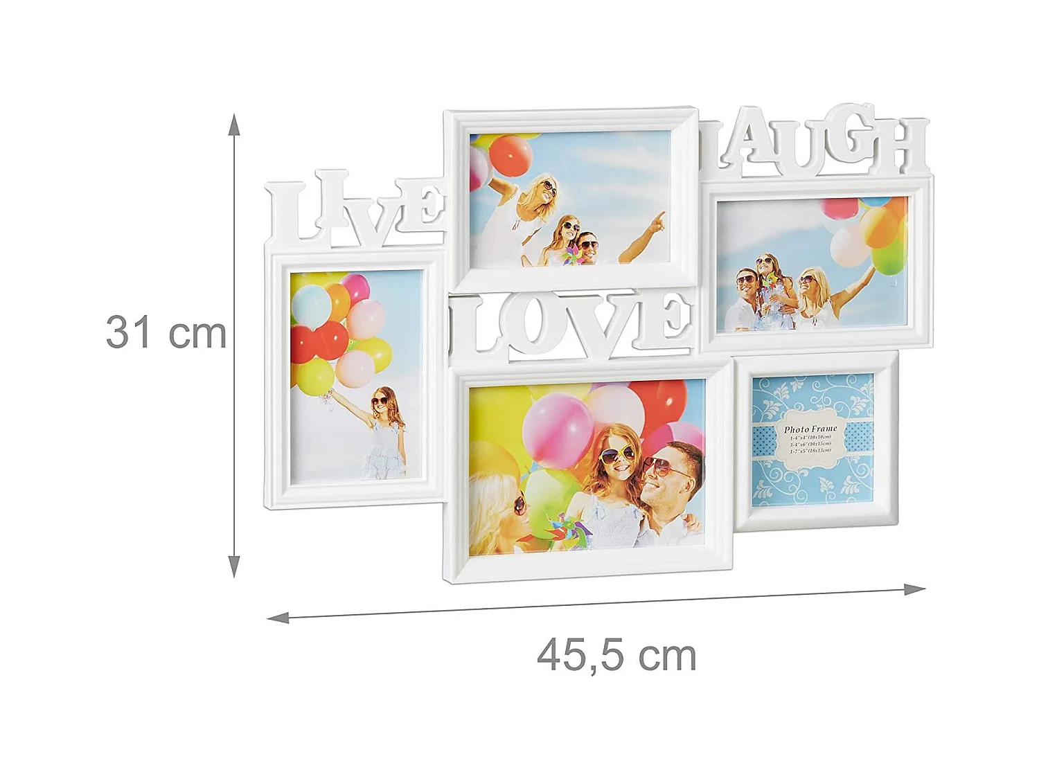 Marco Jumble 5 fotos galería pared marco pared vivir amor reír blanco 13_0000598_2