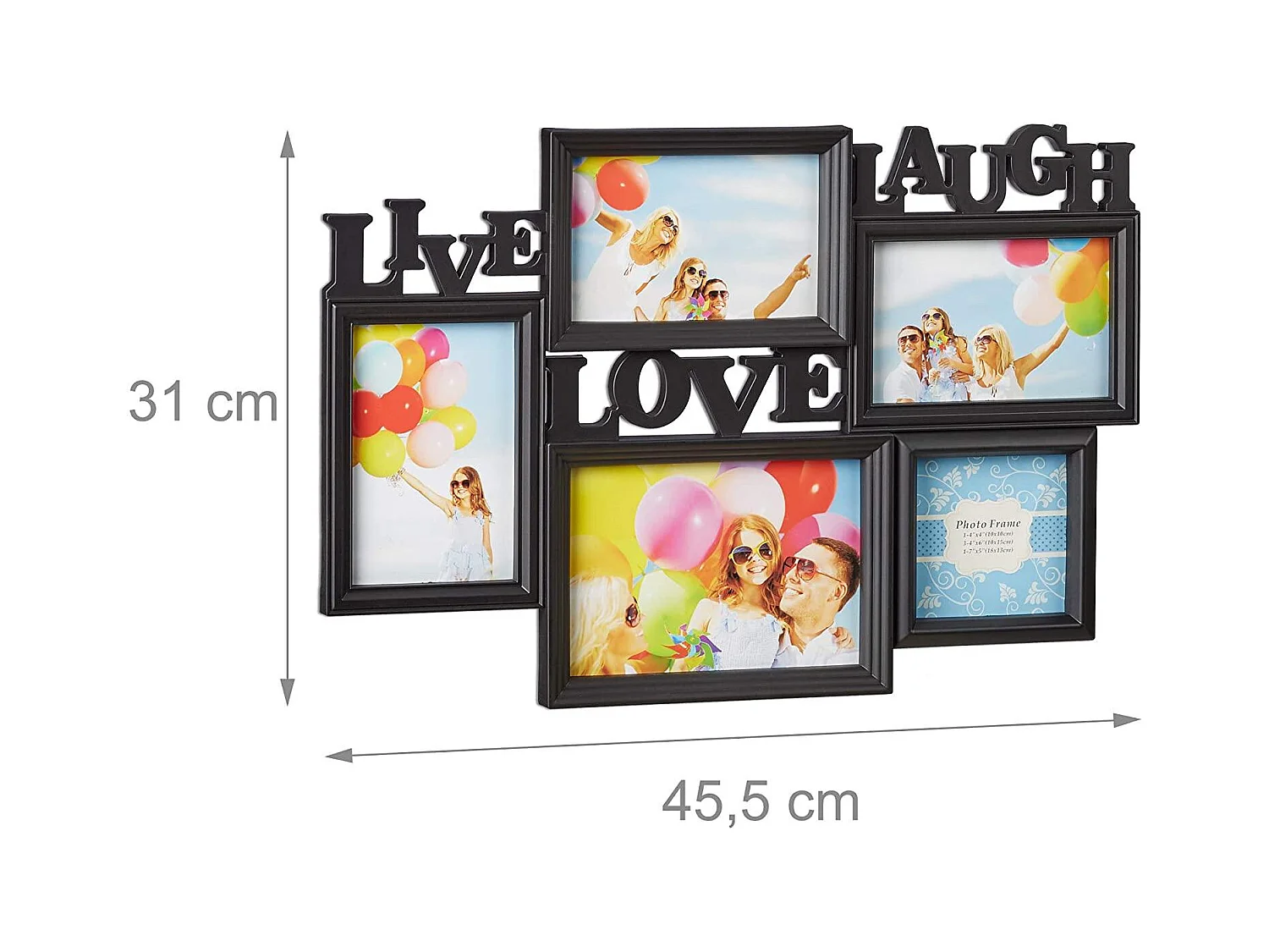 Marco Jumble 5 fotos galería pared marco pared vivir amor reír negro 13_0000598