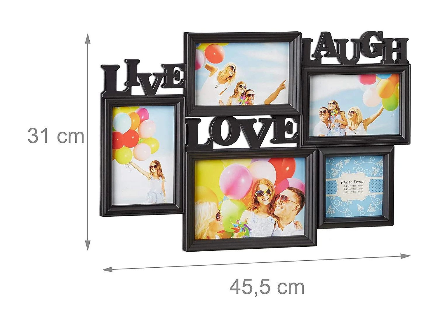 Marco Jumble 5 fotos galería pared marco pared vivir amor reír negro 13_0000598