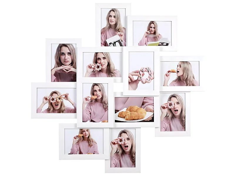 Portafotos con capacidad para 12 fotos de 10 x 15 cm requiere montaje cristal blanco 12_0002563